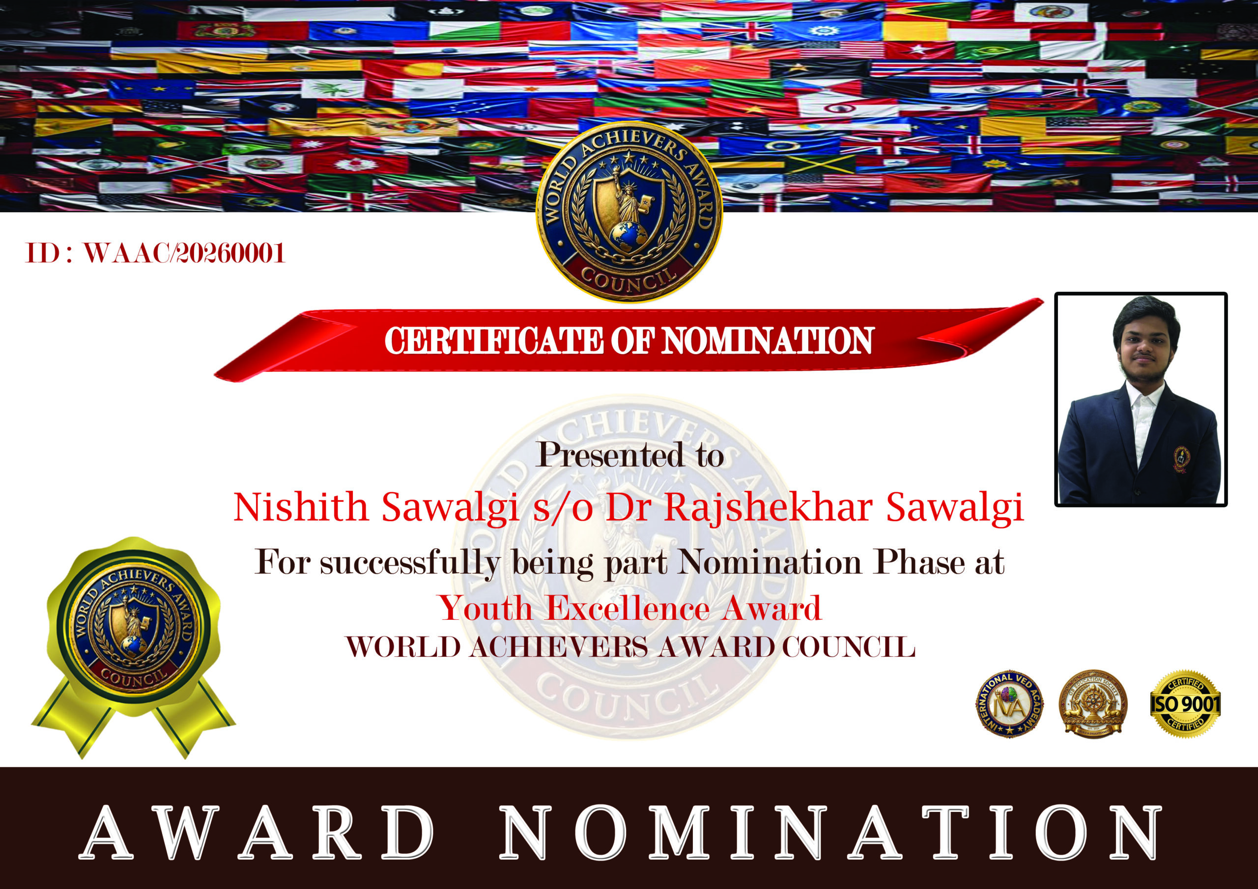 Nishith Sawalgi s/o Dr Rajshekhar Sawalgi Youth Excellence Award